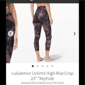 Lululemon Unlimit HighRise Crop23" *Keyhole DiamondDye GraphiteGreyPinkPastel 8